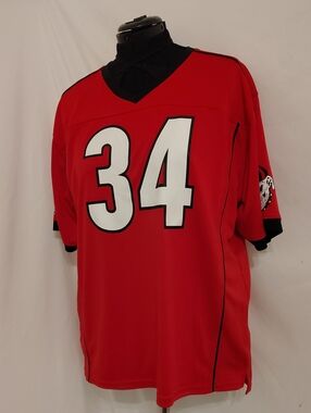 University Of Georgia Red Football Jersey with White Number 34 and Black Trim